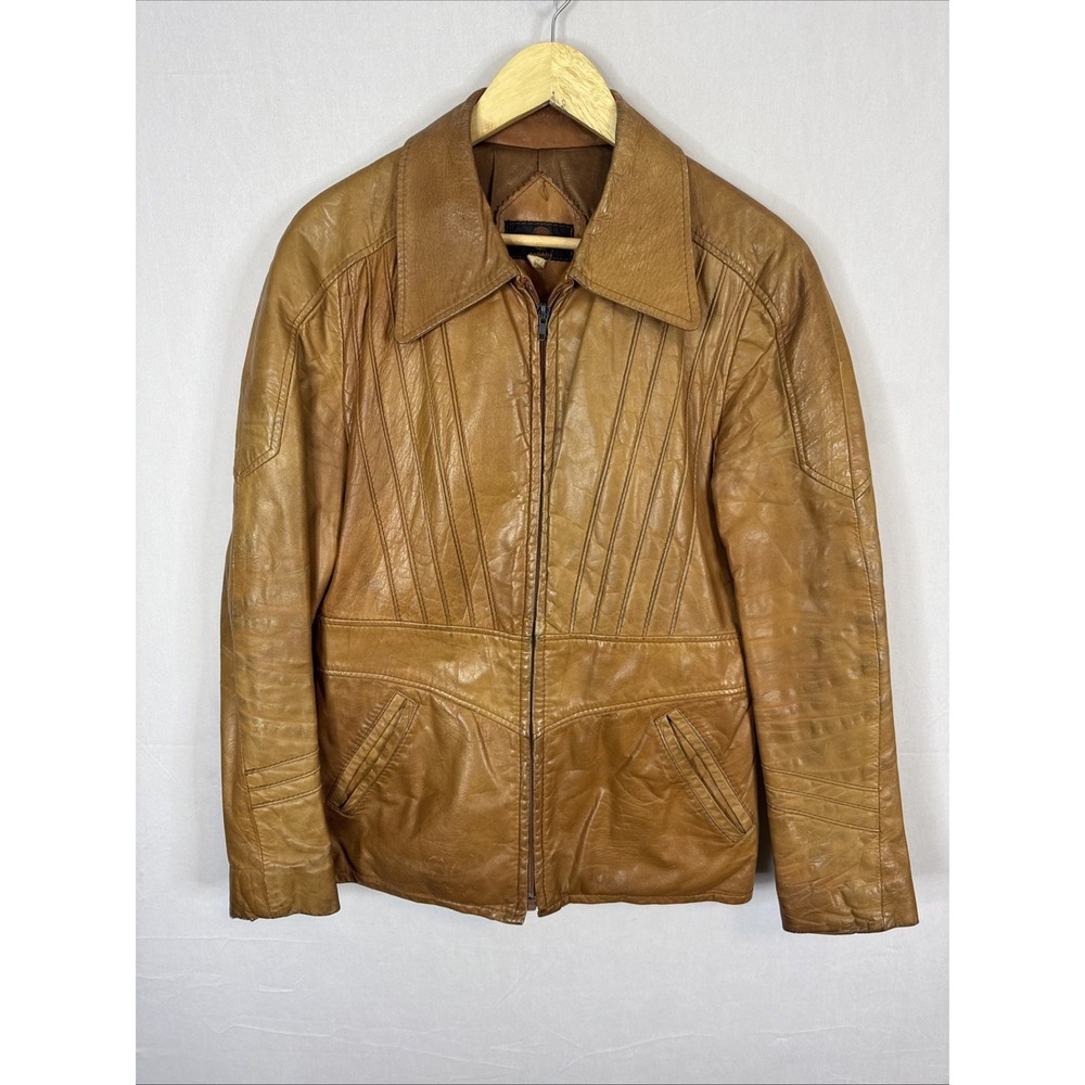 Vintage Black Sheep Canada Leather Jacket Starburst Back Tan 70s 80s Women's M